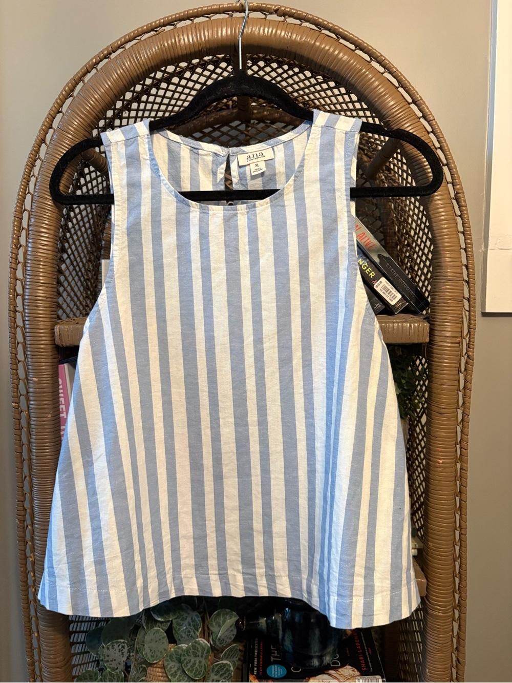 a.n.a Blue & White Vertical Stripe Tank Top - Girls
